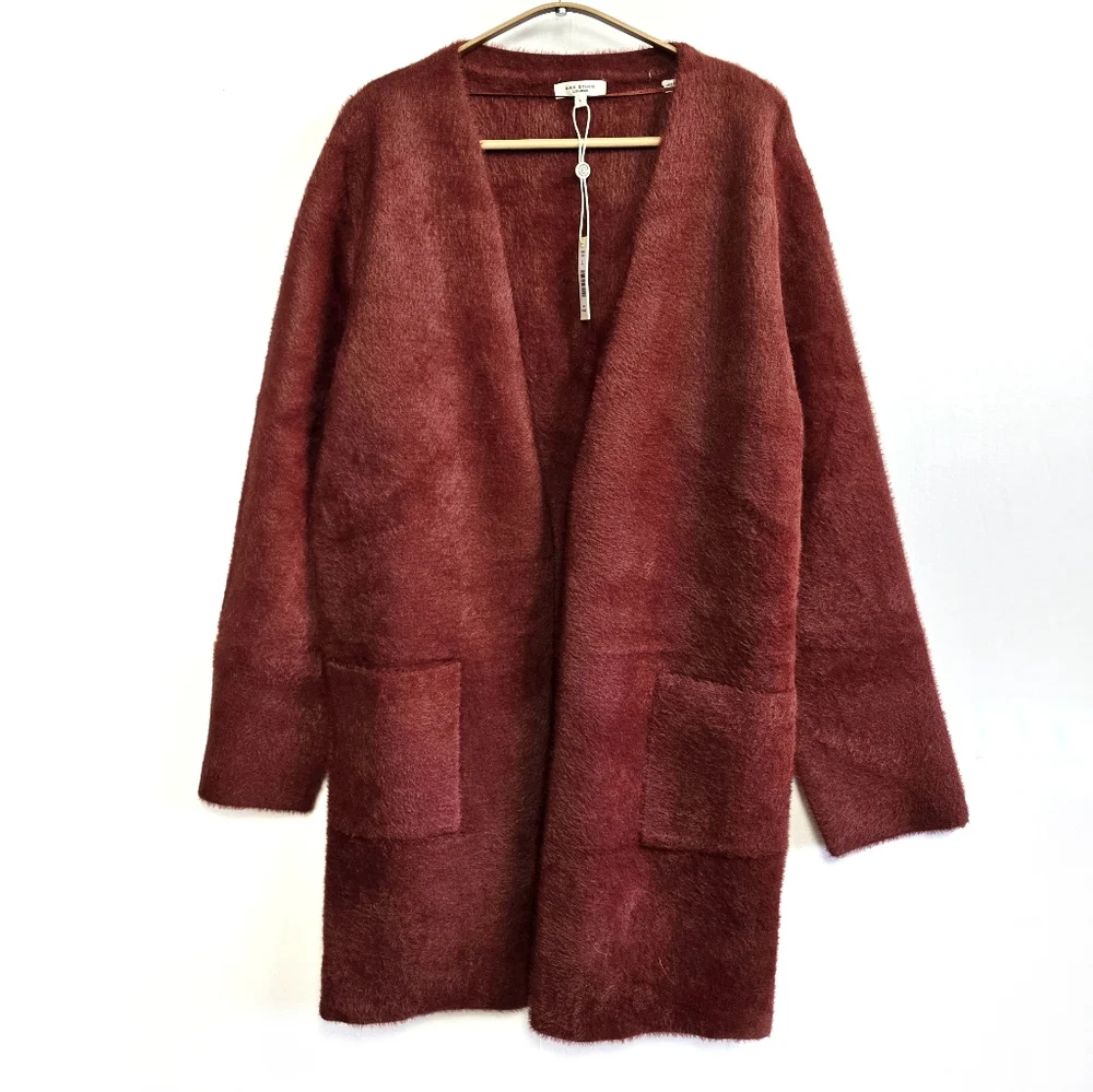 NWT MAX STUDIO LONDON Long Sleeve Open Teddy Soft Cardigan Patch Pockets Size L